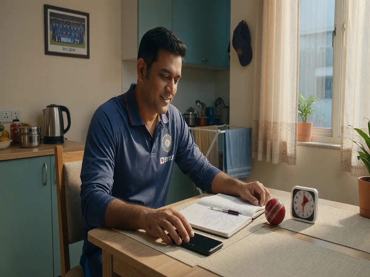 Adult fan ending a short planning session at a tidy dining table