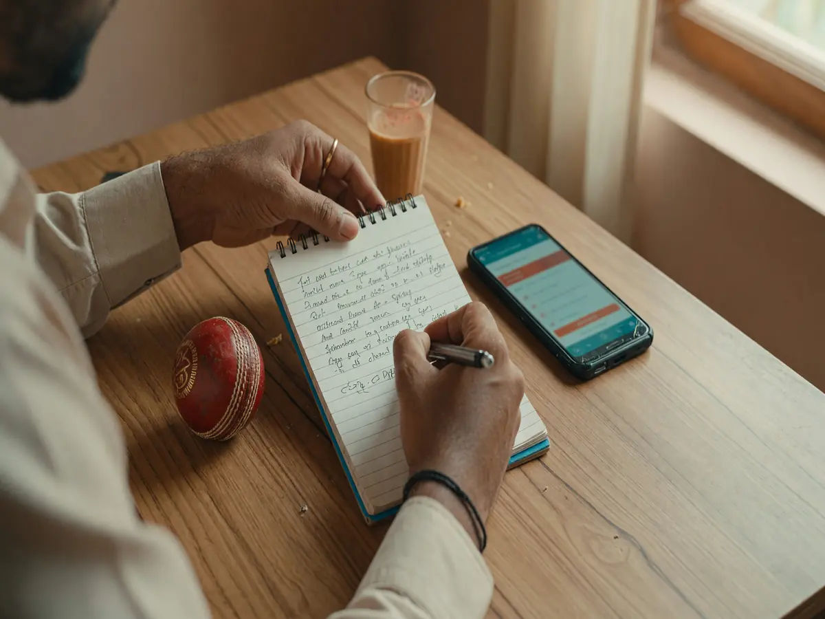 Checking for app updates on a smartphone beside a printed version note